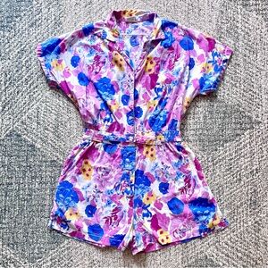 Vintage 80s Chandni 100% Cotton Romper Floral Print Cottage Core Rockabilly
